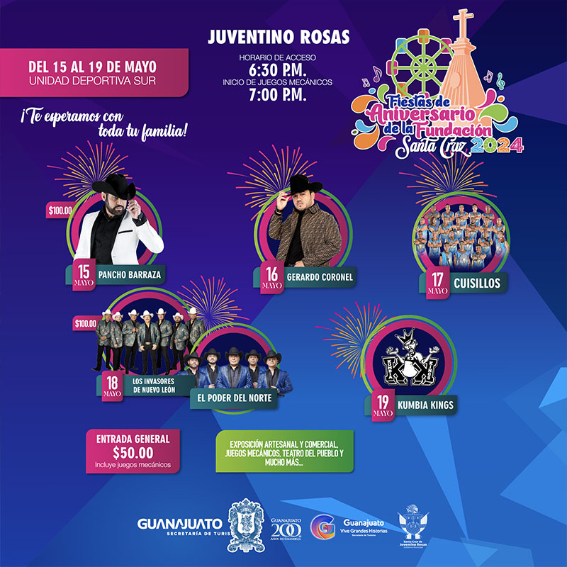 Fiestas de aniversario de la fundación Santa Cruz en Juventino Rosas Guanajuato