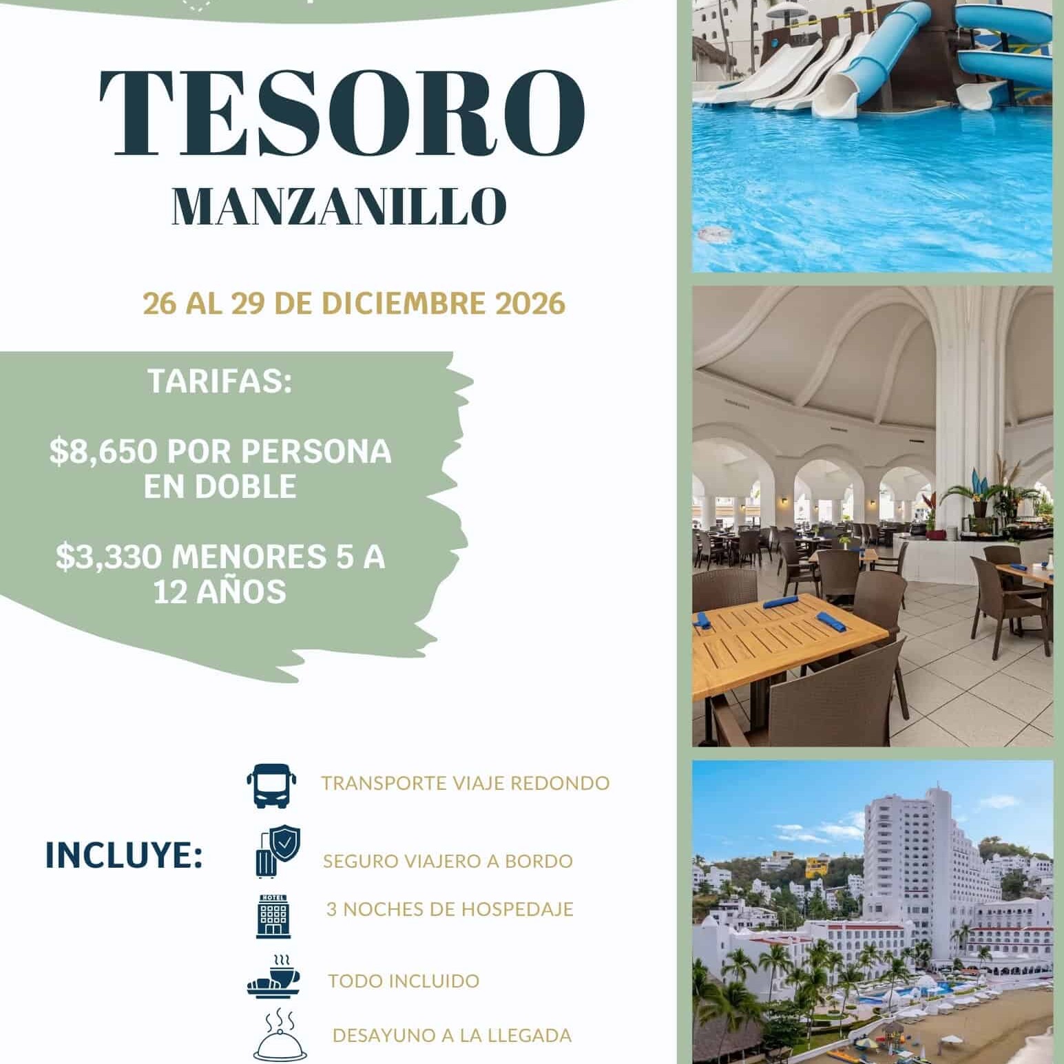 Imagen de un resort en Manzanillo con piscina y áreas de descanso.