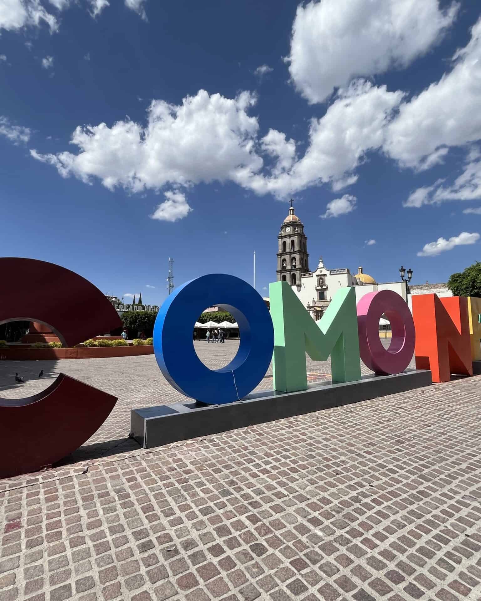 Hike in Comonfort, with large, colorful letters in the main square of the Magical Town.