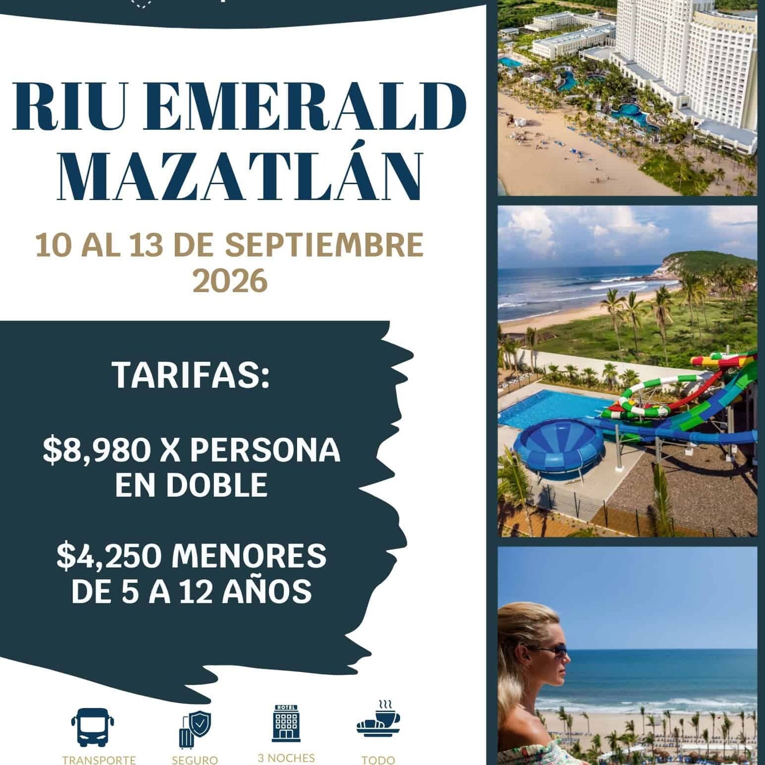 Turismo en Mazatlán, con playas, resorts y actividades acuáticas en Río Emerald.