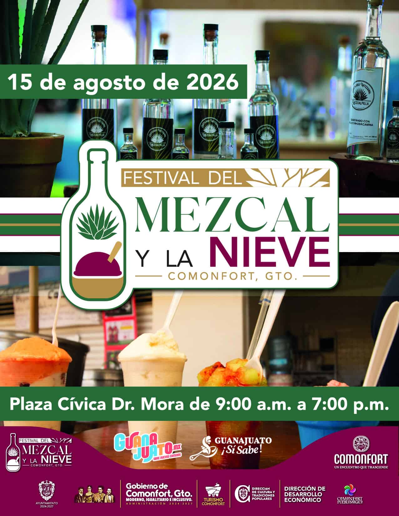 Cartel del Festival del Mezcal y la Nieve en Comonfort, Guanajuato, 15 de agosto de 2026.