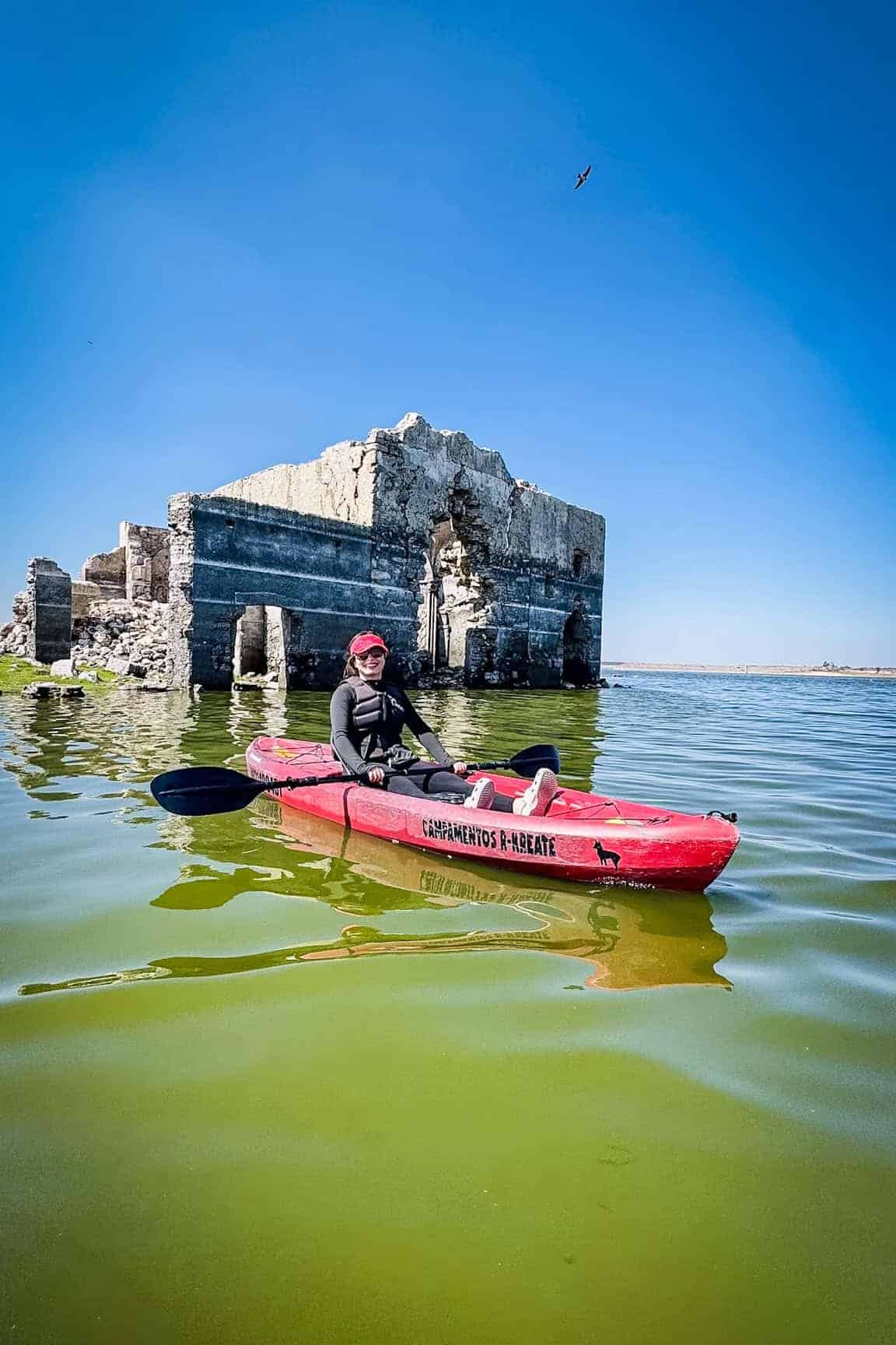 Kayaking in Guanajuato with ancient ruins and aquatic scenery.
