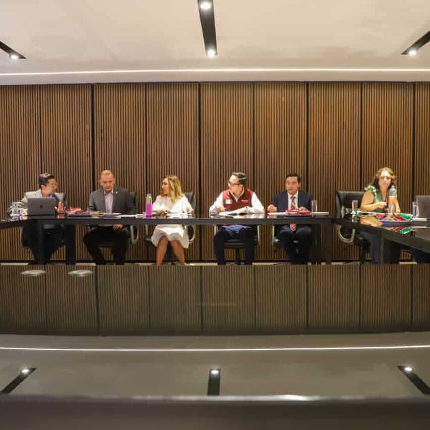 Grupo de profesionales en una reunión de negocios en una sala moderna en Guanajuato.