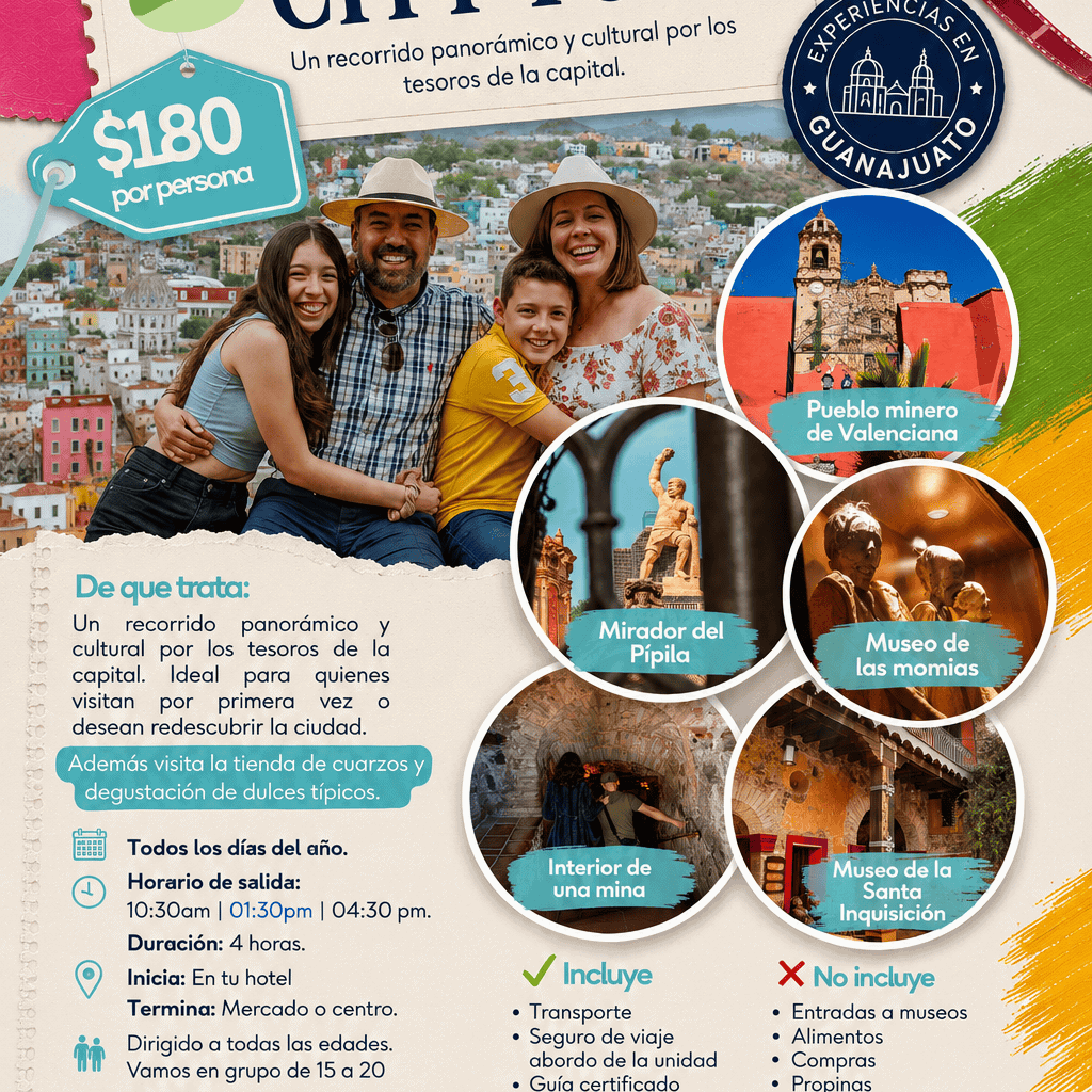 Tour por Guanajuato con vistas, museos y cultura en un recorrido panorámico.
