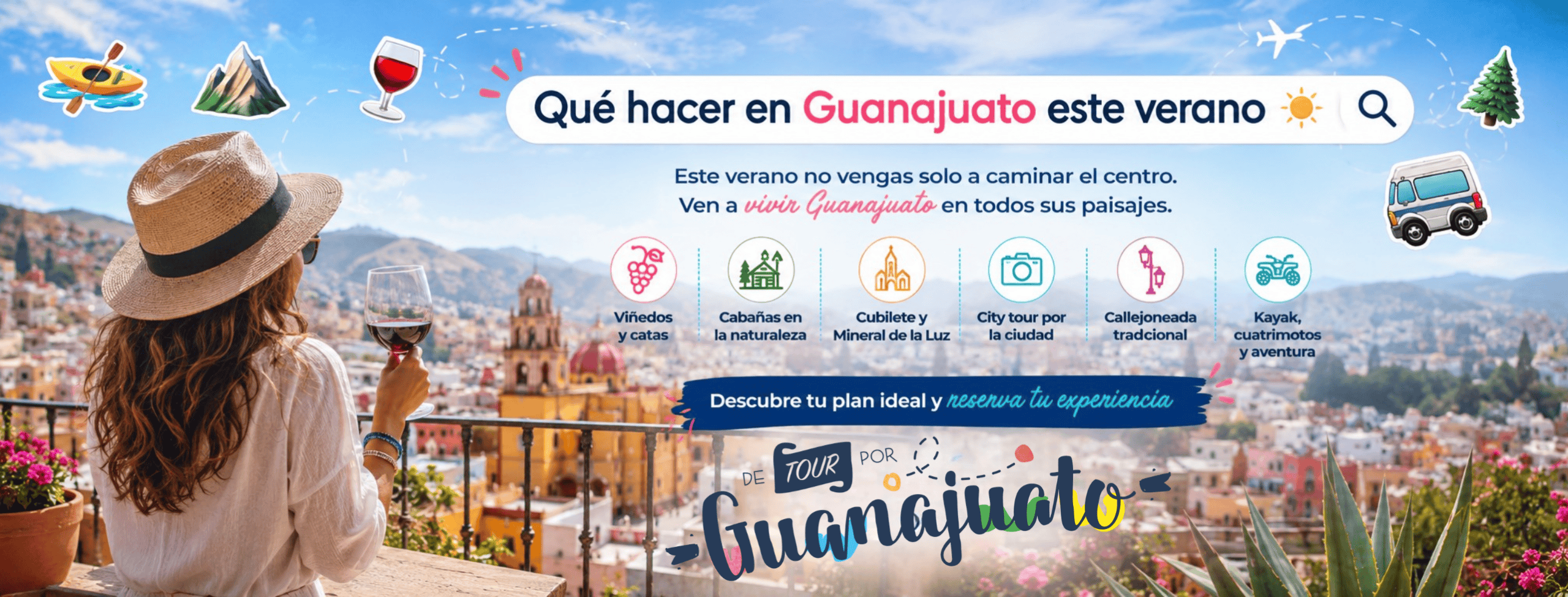 Mujer disfrutando vista panor&aacute;mica de Guanajuato en verano.
