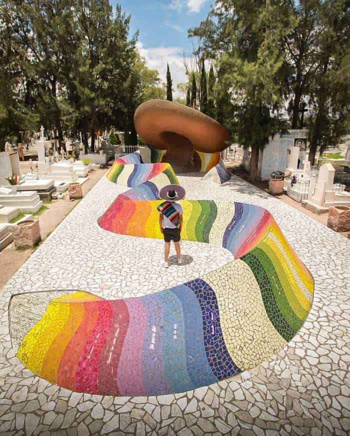 Colorful sculpture in the Dolores Hidalgo cemetery during the Football Festival.