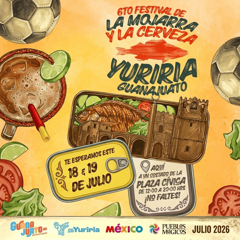 Cartel del Festival de La Mojarra y La Cerveza en Yuriria, Guanajuato, julio 2026.