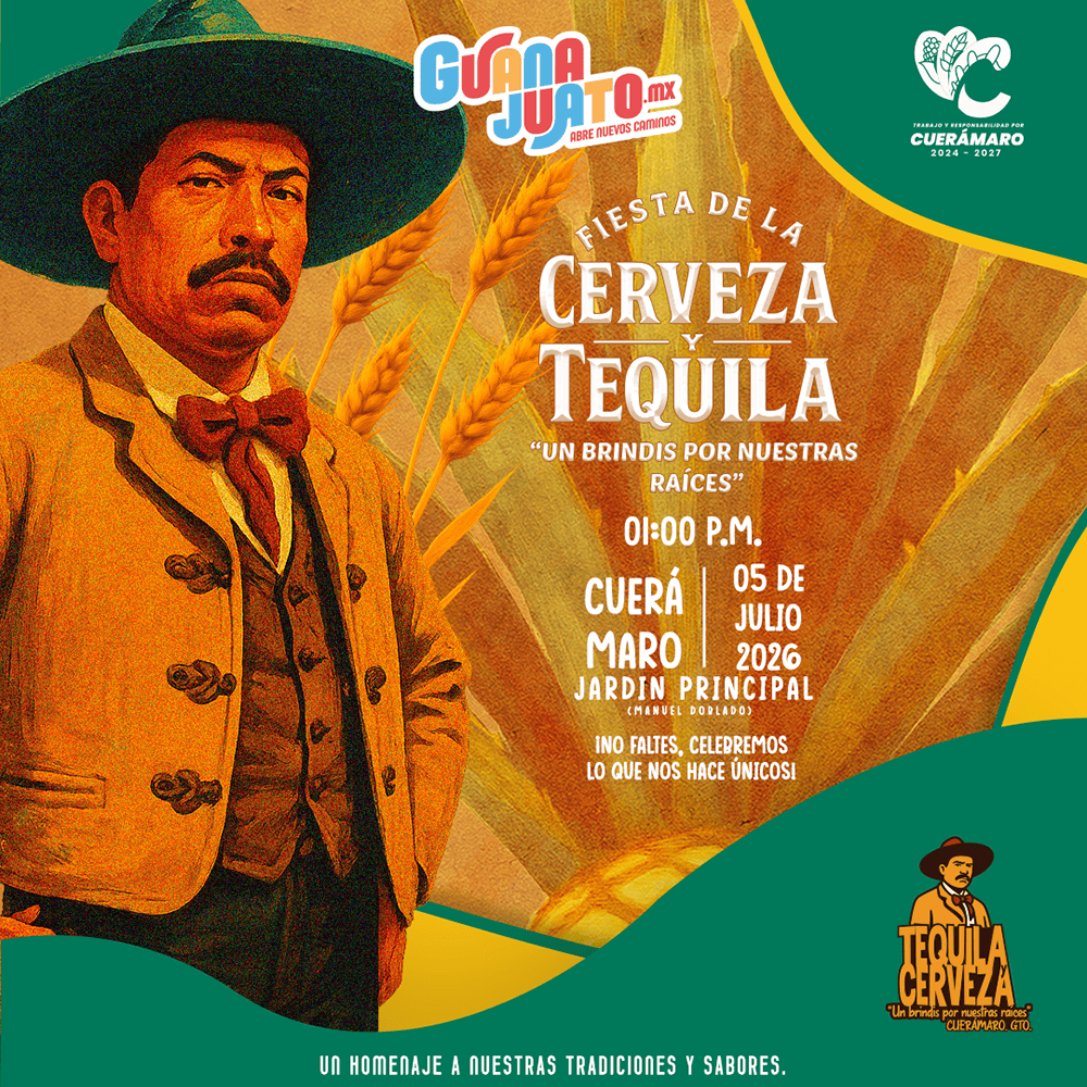 Cartel de la Fiesta de la Cerveza y Tequila en Guanajuato, con imagen de un charro mexicano.