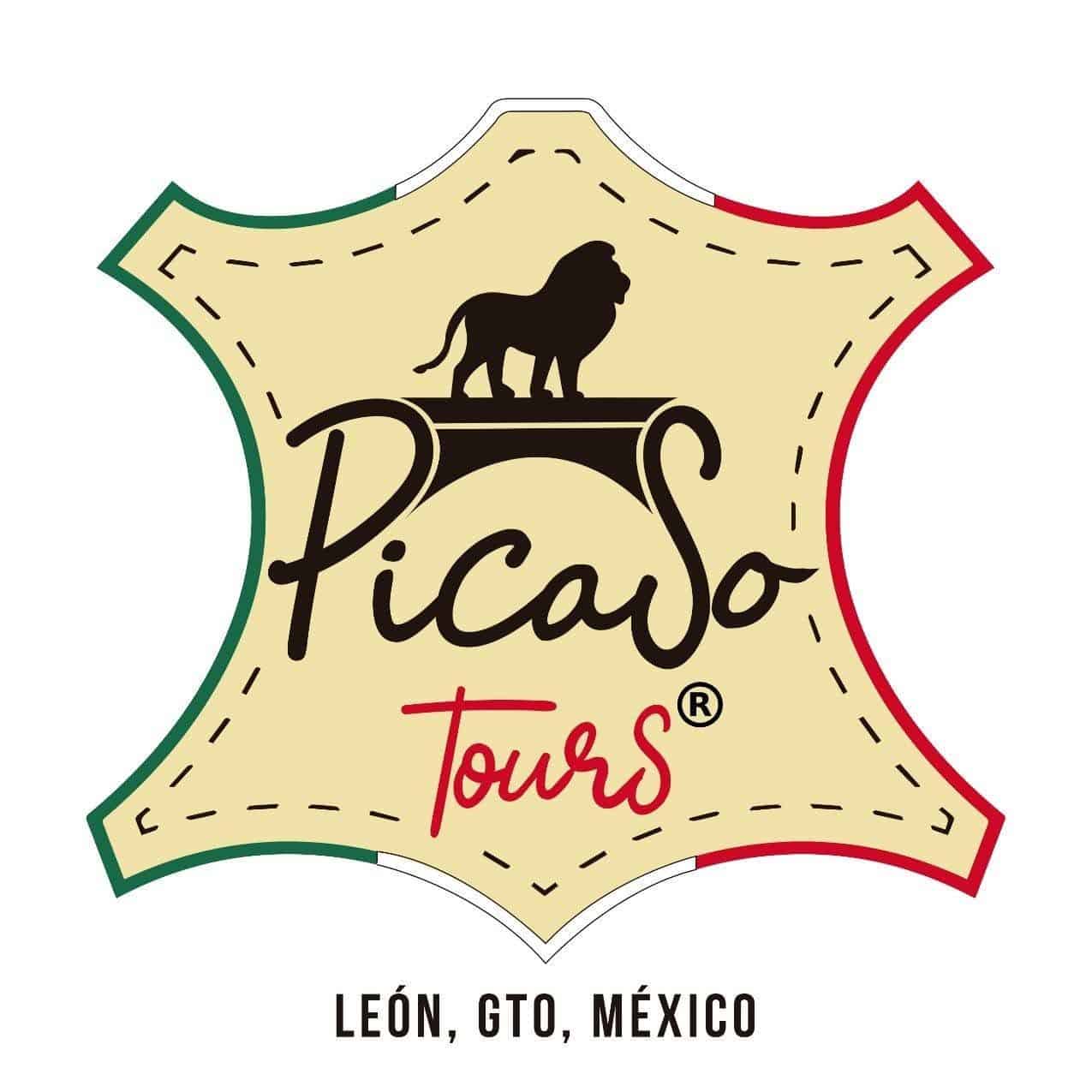 Picaso Tours Logo with a Lion and the Flag of Mexico in León, GTO.