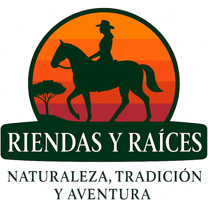 Logotipo de Riendas y Raíces con paisaje de Guanajuato al atardecer.