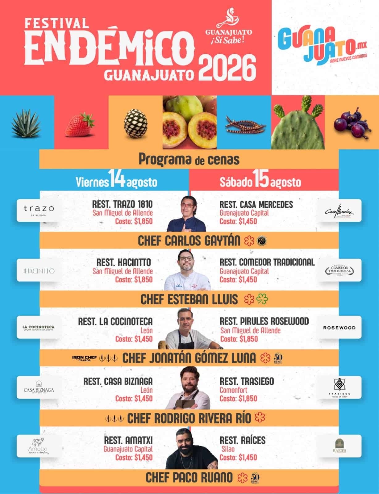Festival End&eacute;mico 2026 en Guanajuato con chefs y gastronom&iacute;a tradicional.