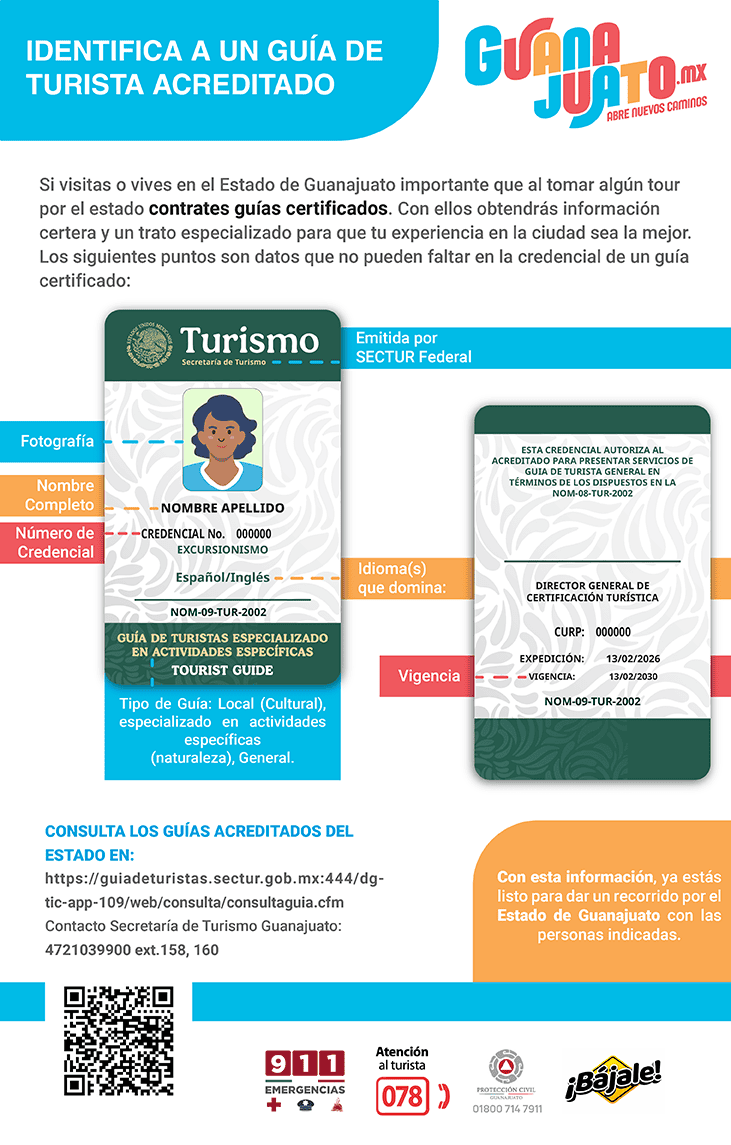 Gu&iacute;a de turista acreditado en Guanajuato con c&oacute;digo y vigencia.