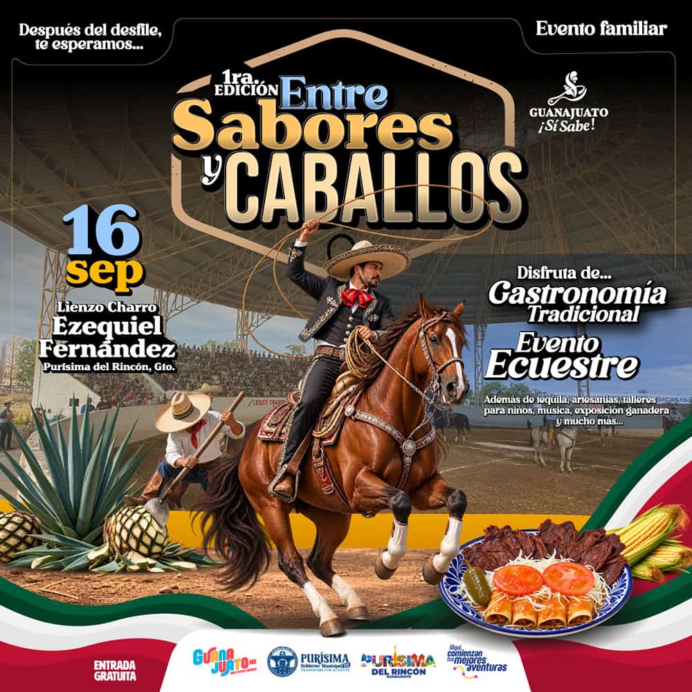 Evento de sabores y caballos en Guanajuato, con gastronomía tradicional y equitación.
