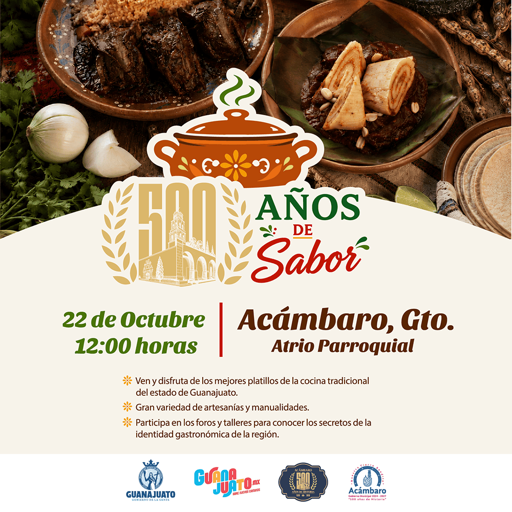 Evento gastronómico en Acámbaro, Guanajuato, con comida tradicional y artesanías.
