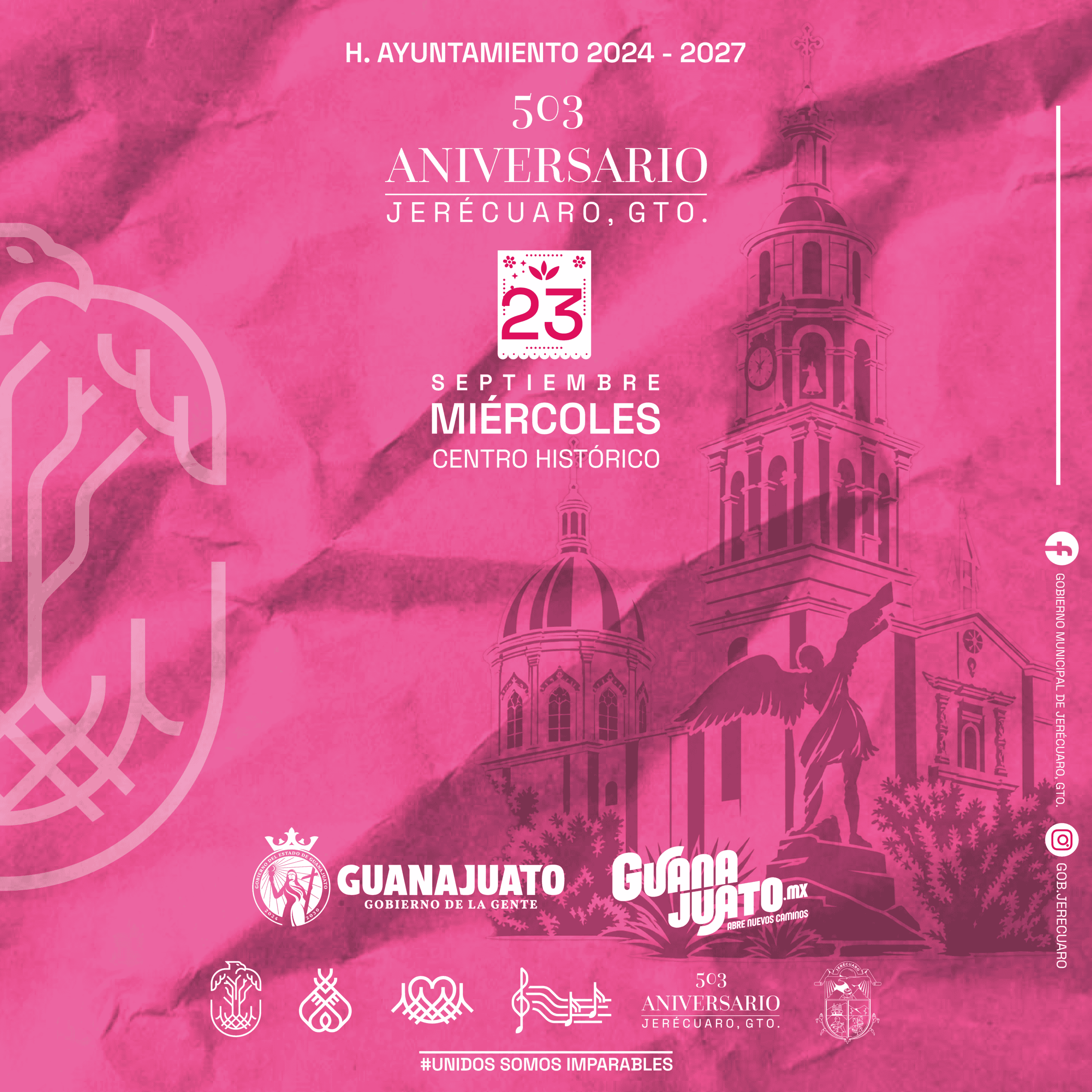 Celebración del 503 aniversario de Jerécuaro en Guanajuato, con eventos culturales y actividades en.