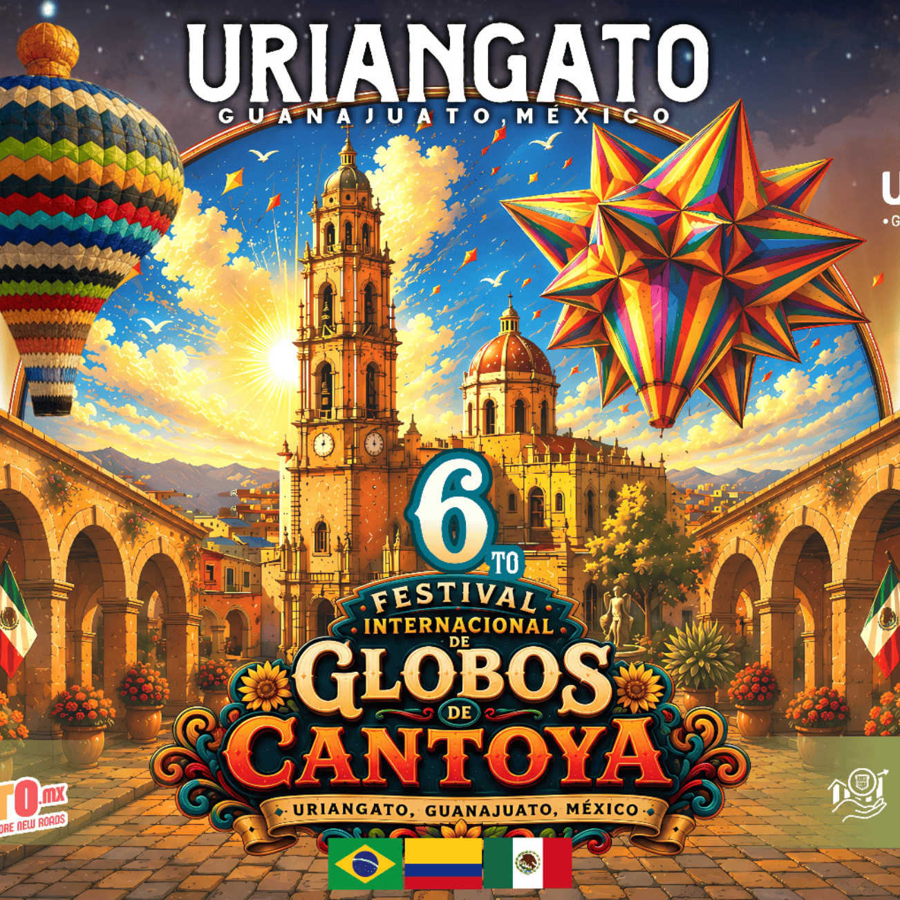 Festival de globos de Cantoya y alfombristas en Uriangato, Guanajuato, México.