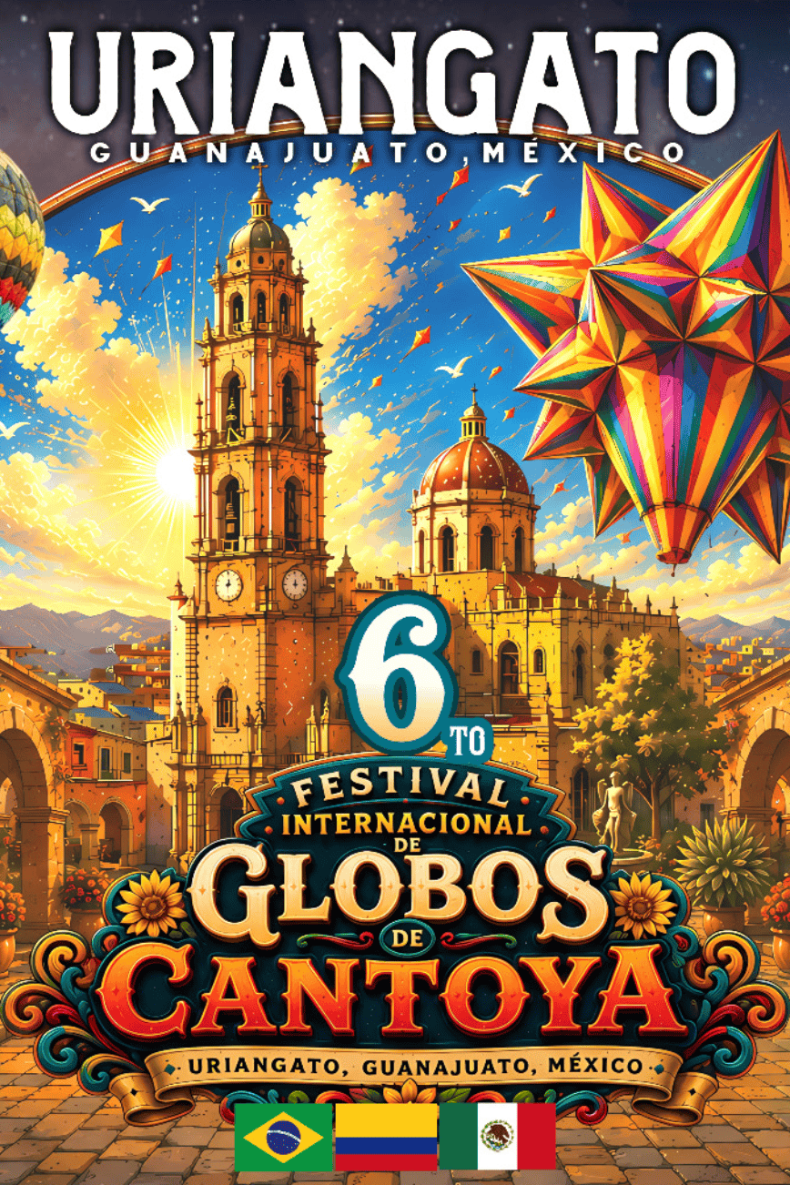 Festival de globos de Cantoya y alfombristas en Uriangato, Guanajuato, México.