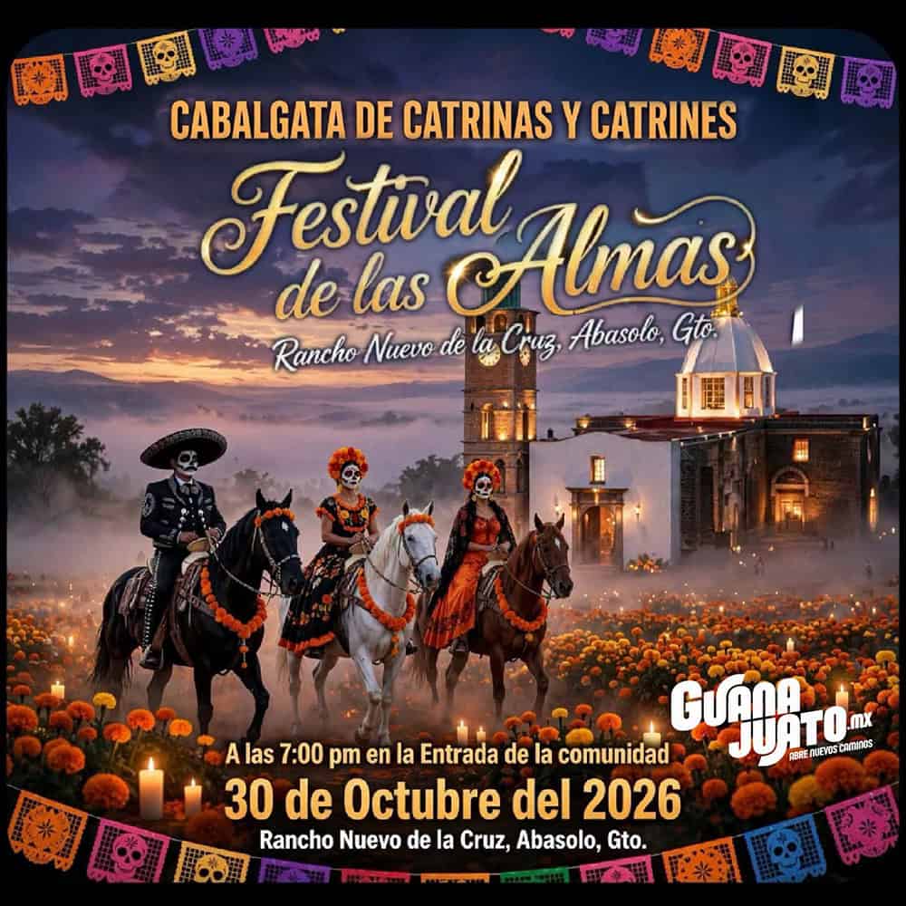 Festival de las Almas en Rancho Nuevo de la Cruz, Guanajuato, con cabalgata y ambiente festivo.