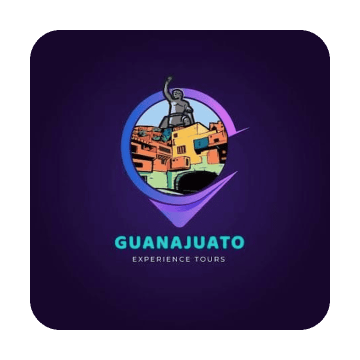 Logo de turismo en Guanajuato con vista colorida de la ciudad.