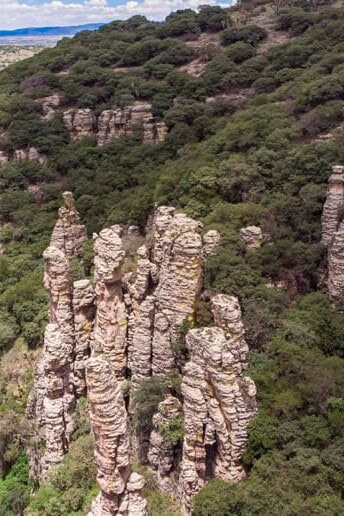 Aerial view of Los Panales rock formations in the Sierra de Lobos, Guanajuato.