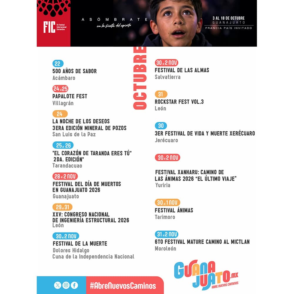 Turismo en Guanajuato: eventos y festivales culturales destacados en octubre.