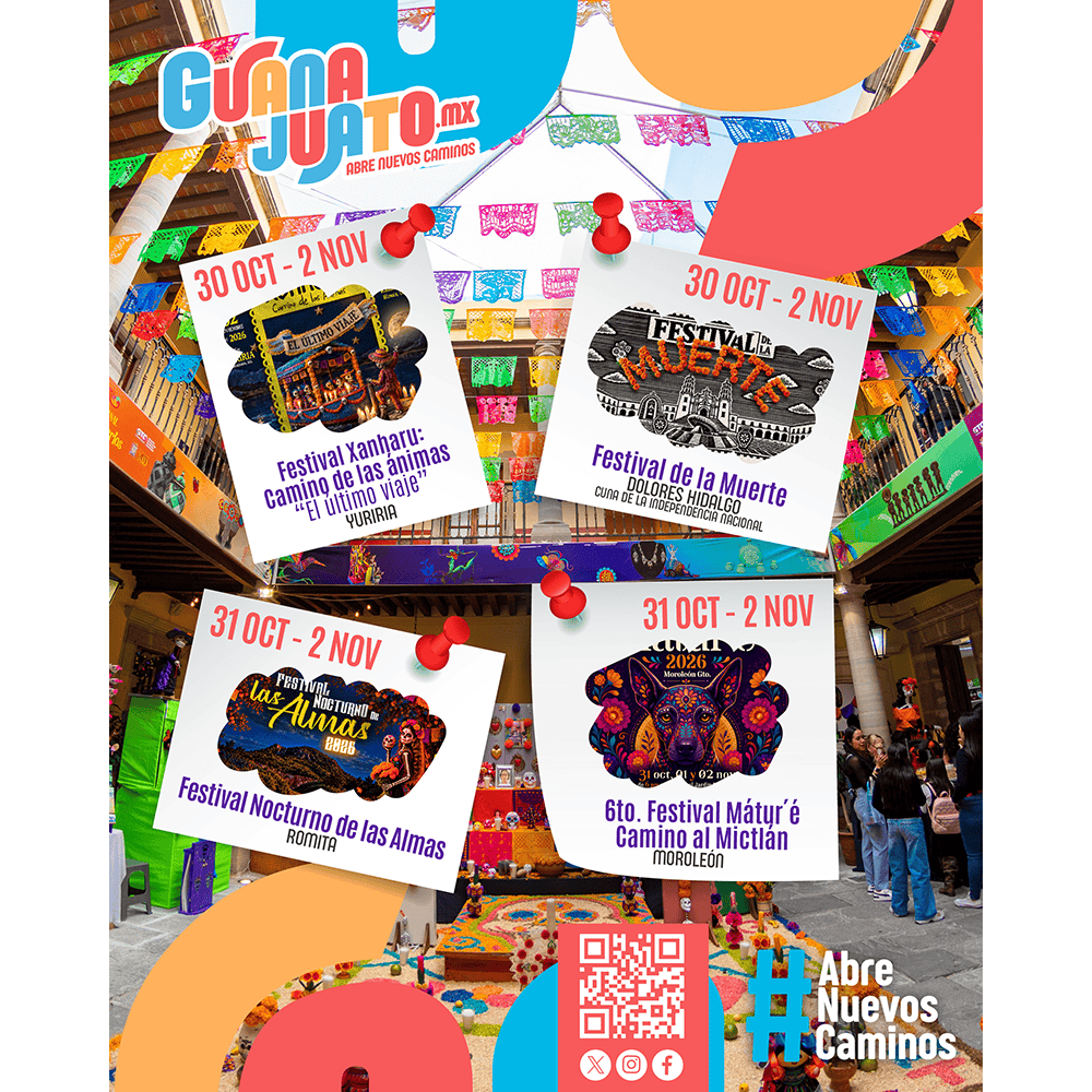 Carteles de festivales en Guanajuato, festival de cultura y turismo, Abre Nuevos Caminos.