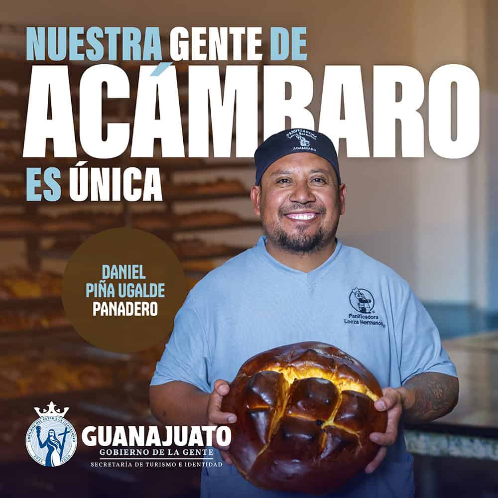 Hombre panadero con pan de muerto en Guanajuato, México, turismo cultural.