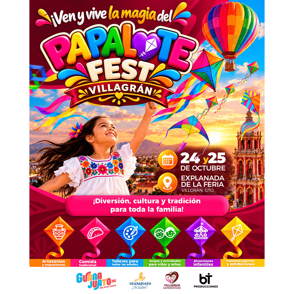 Festival Papalote Fest Villagrán con globos y actividades para toda la familia.