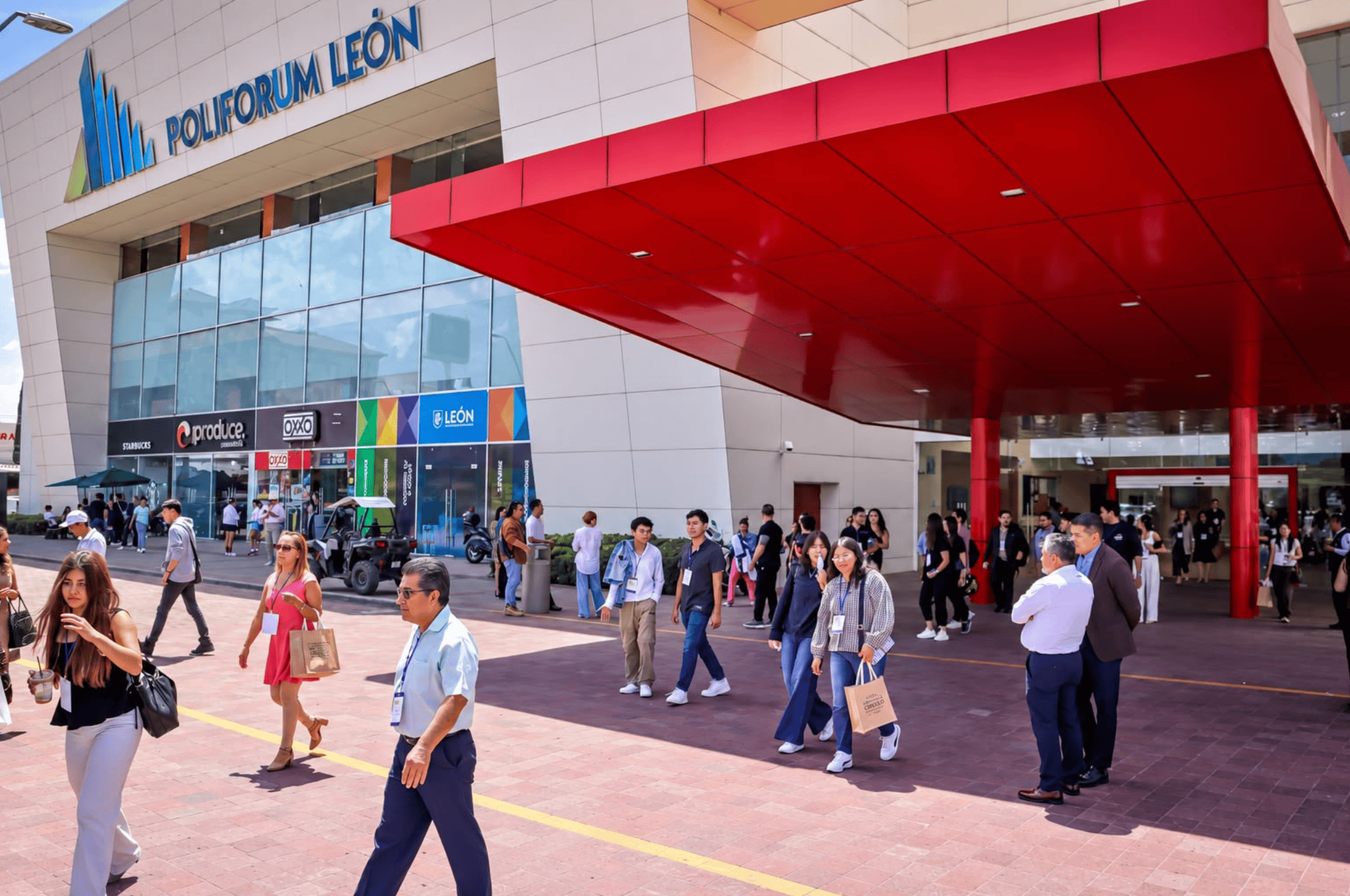 Entrada al Poliforum León en Guanajuato, centro de eventos y exposiciones.