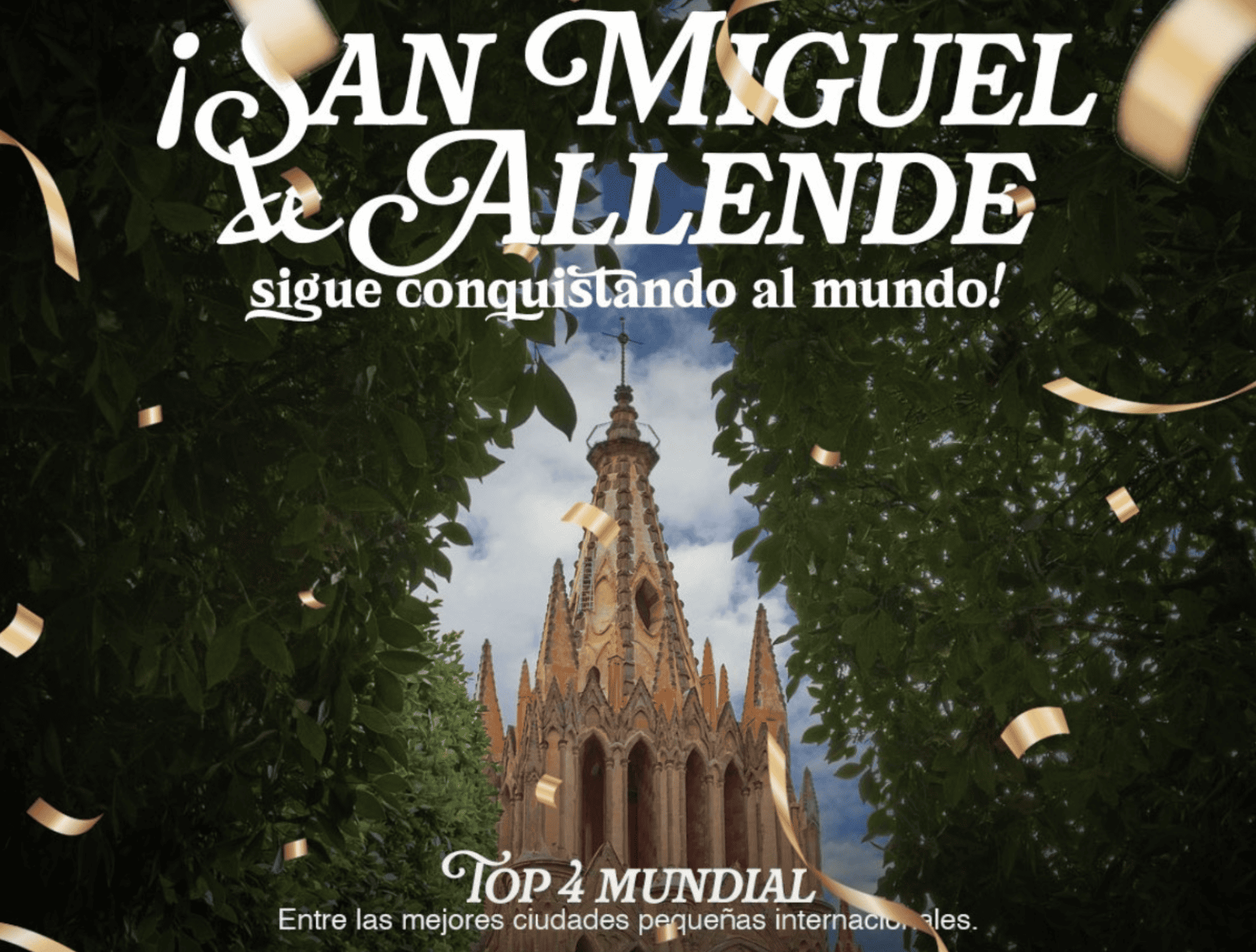 San Miguel de Allende, destino turístico top mundial, con su iglesia icónica y arquitectura colonial.